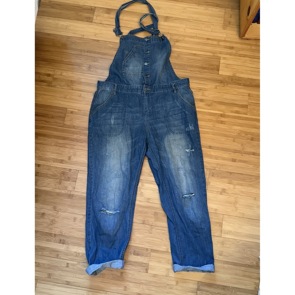 Forever 21 Denim Overalls Womens Size 30 Distressed Boyfriend Bib Jeans